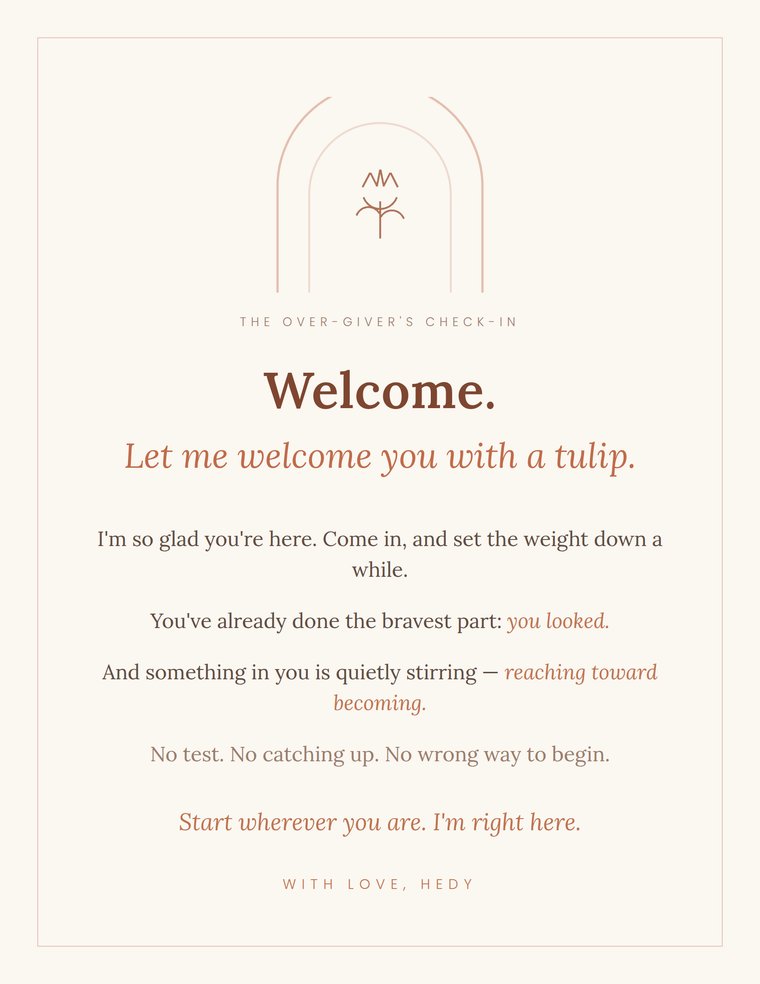 Two printed pages from the free Over-Giver’s Check-In